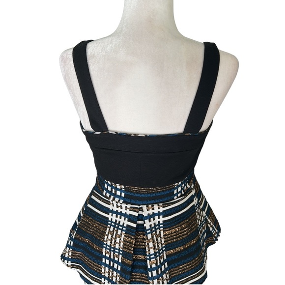 Anthropologie Deletta Nathalie Black Metallic Copper Plaid Peplum Tank Top - XS - Picture 7 of 13